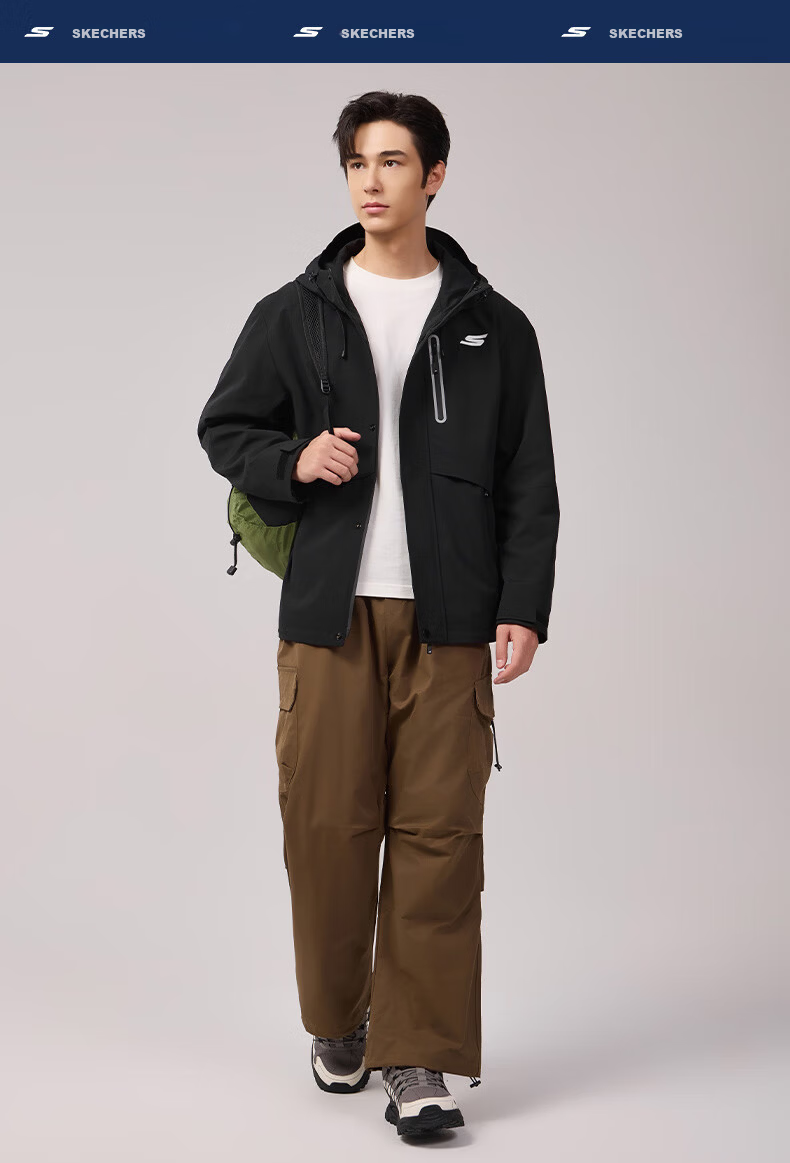 Skechers Men's Jacket 2026 Spring New Casual Hooded Warm Outdoor Water-Repellent Sports Windbreaker 7