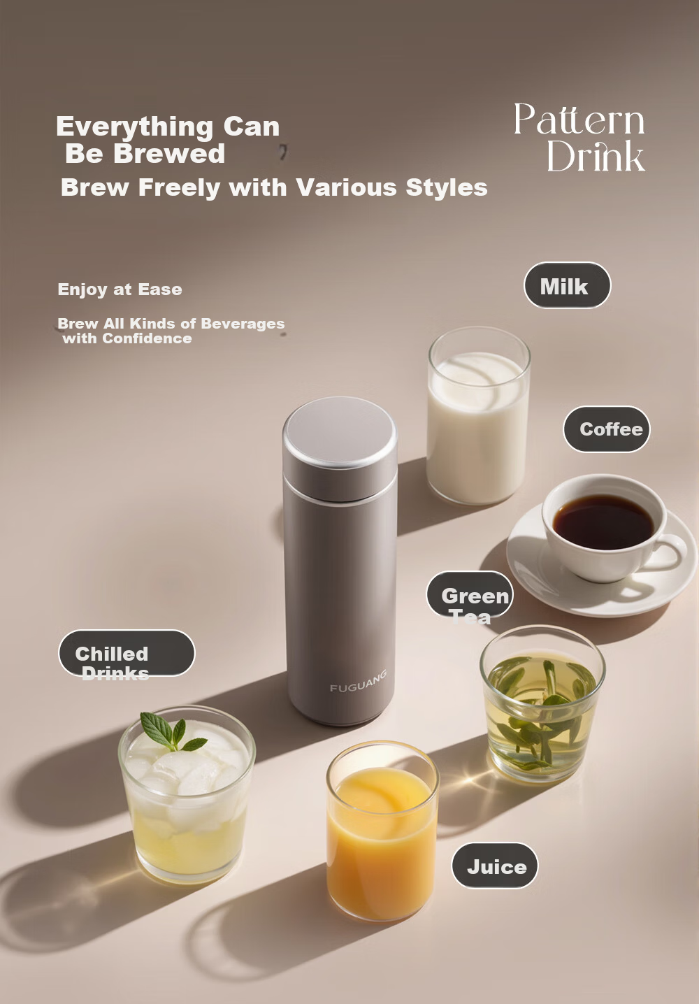 Fuguang 316L Stainless Steel Insulated Water Bottle Business Office Tea Cup Unisex Thermal Flask Straight Body Cup 13