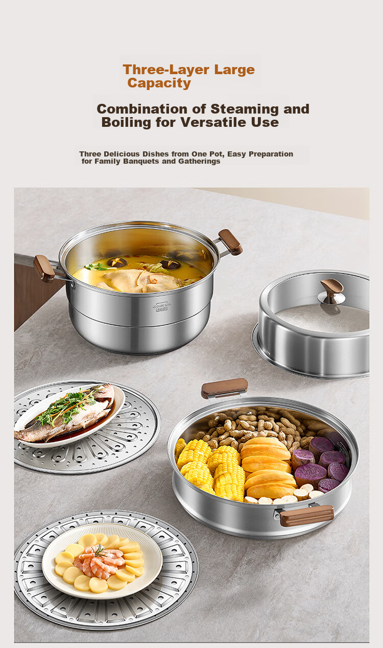 COOKER KING 316L Stainless Steel Three-Layer Steamer Pot with Composite Bottom, Household Soup Pot, Visible High Dome Lid, 30cm 9