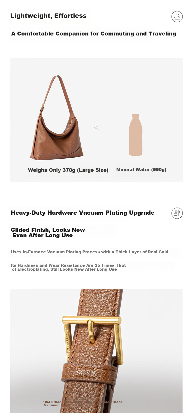 VANESSA HOGAN Zhang Yakin Same Style VH Women's Handbag, Xiran Hobo Bag, Vegetable Tanned Leather, Light Luxury Crossbody Shoulder Bag, Ladies' Birthday Gift 7