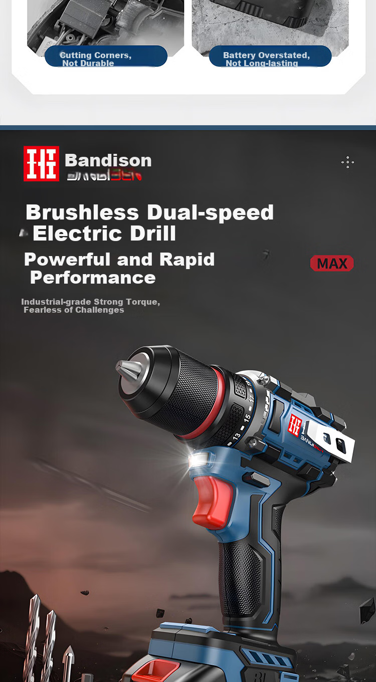 Bandison Cordless Electric Drill Household Rechargeable Screwdriver Lithium Battery Handheld Power Drill Electric Driver Power Tool 2