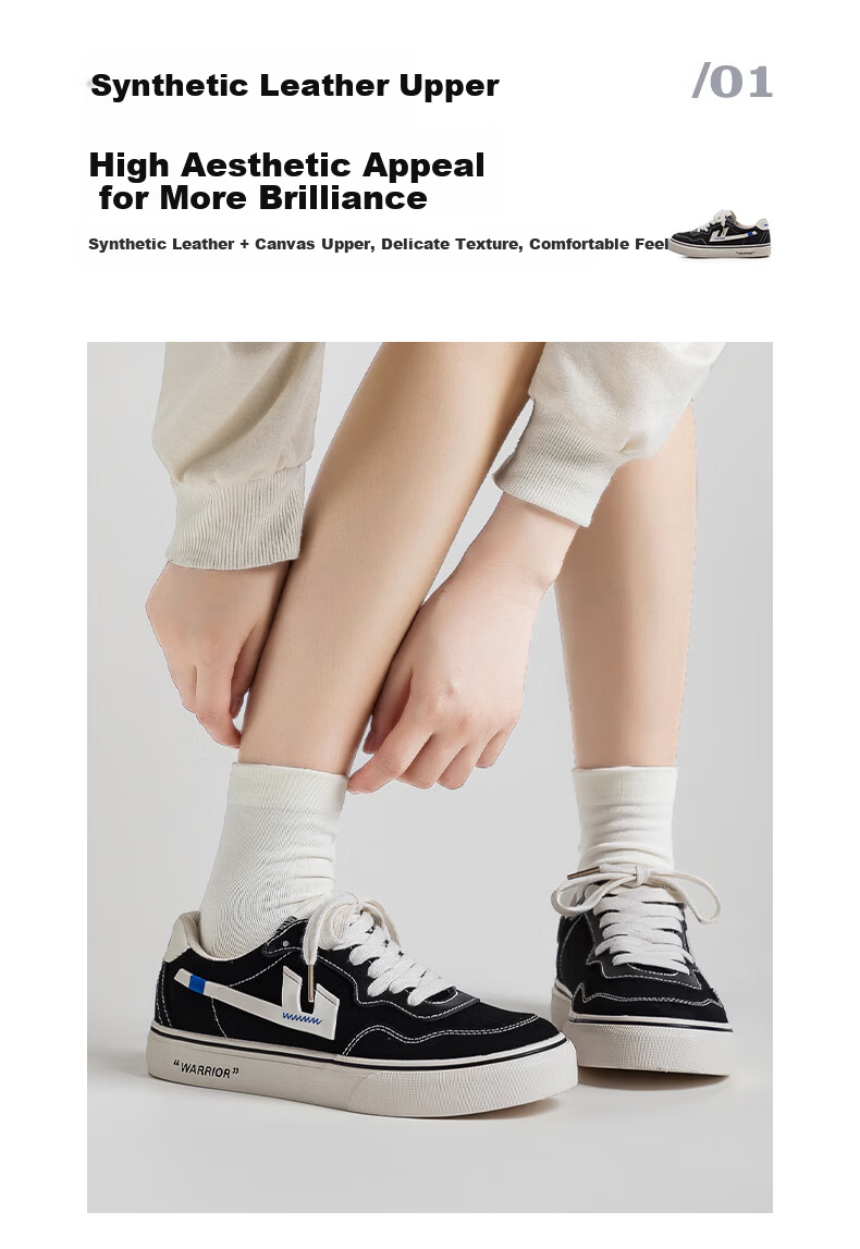 Warrior Official Women's Canvas Shoes 2026 Summer New Retro Breathable Sports Sneakers Black/Beige Size 40 4