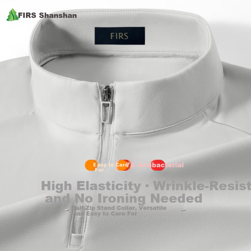 FIRS [7A Antibacterial] Men's Spring and Autumn Half-Zip Business Casual Pullover Long Sleeve T-Shirt