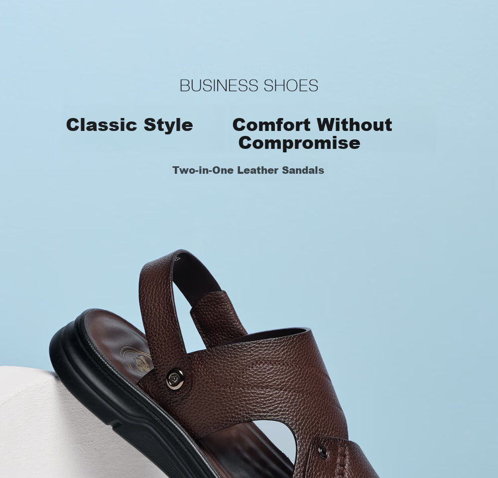 Camel Brand Men's Sandals First Layer Cowhide Beach Shoes Open Toe Breathable Dual-Wear Slippers P16M211013 Black Size 38 1