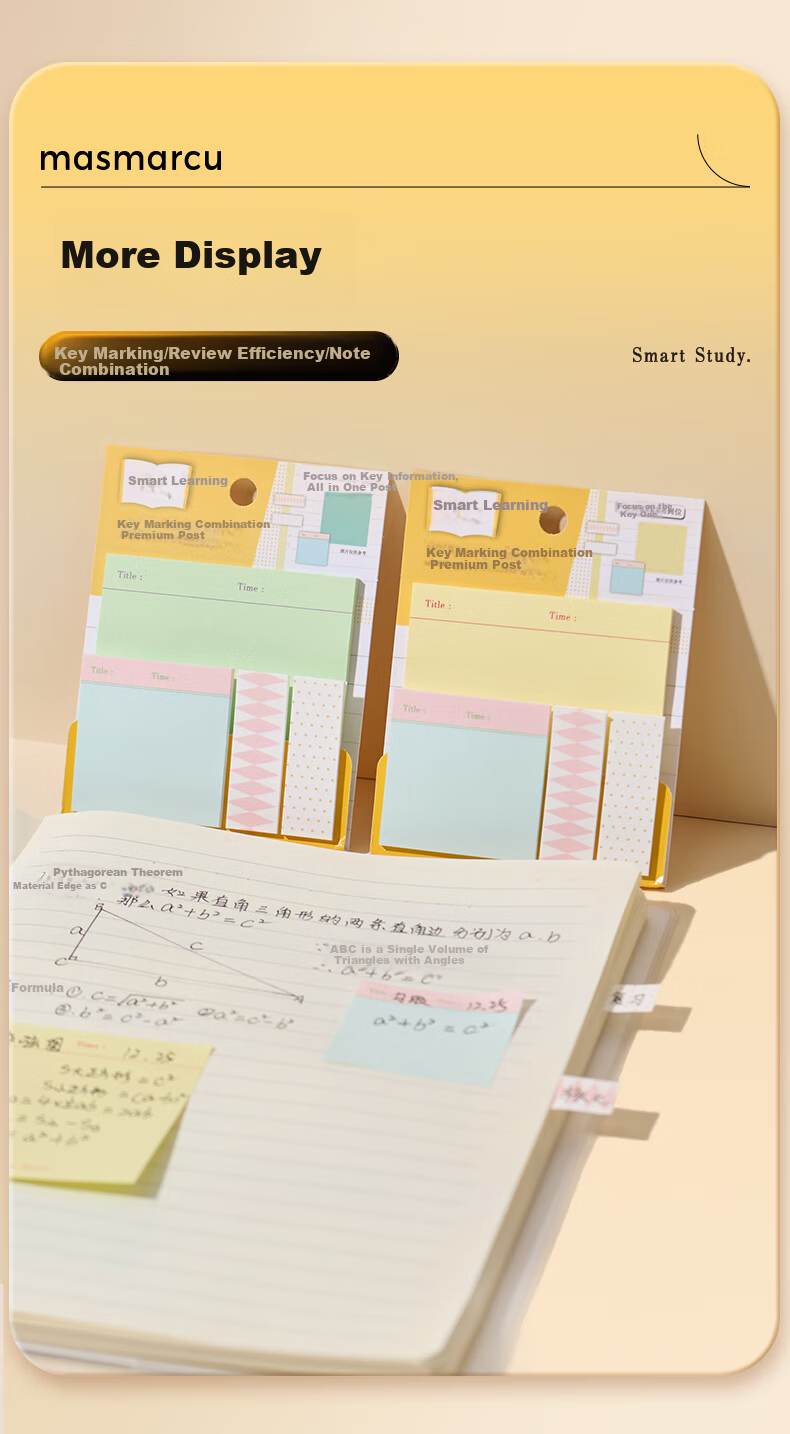 MASMARCU Morning Light Stationery Study Efficiency Sticky Notes Set Strong Adhesive Label Stickers Bookmark Smart Learning 1 Pack Random YS0340 Exam Essential 9