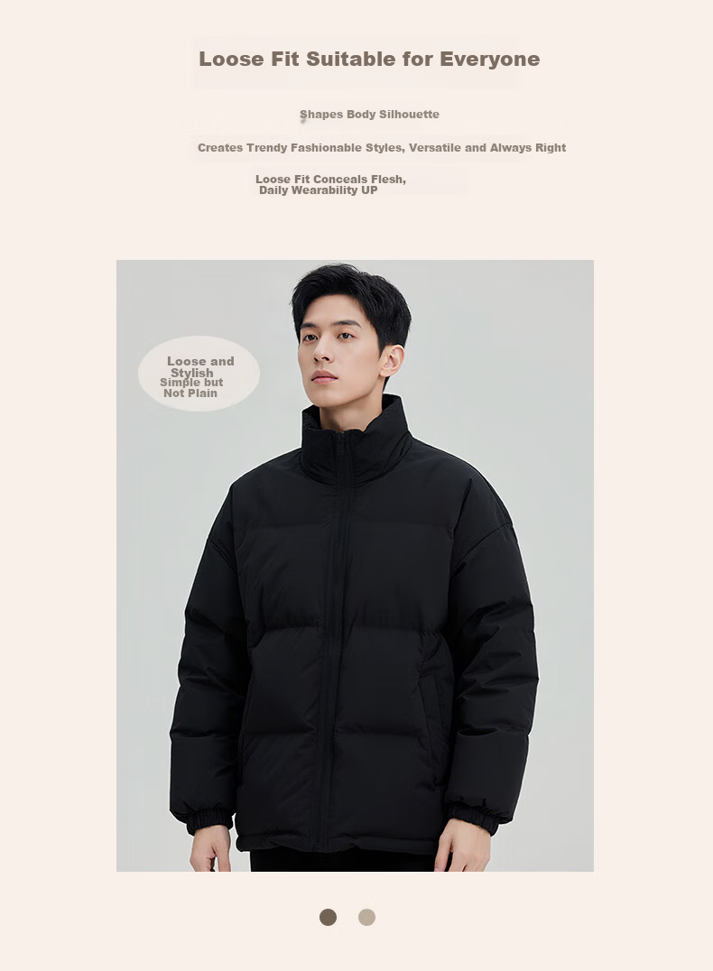 Baleno Men's Thickened Autumn Winter Cotton Padded Jacket Stand Collar Puffer Coat Warm Fleece Lined Outerwear 2