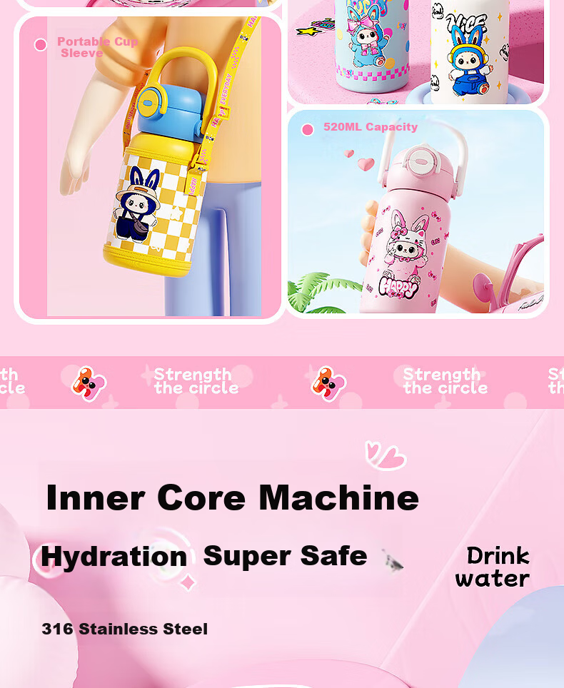 Licheers Kids Insulated Water Bottle for Ages 3-6-12, Student Thermos Cup, Kindergarten Insulated Water Flask, Baby Drinking Thermos Bottle 3