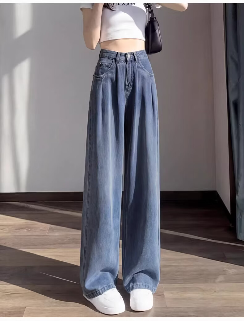 Langsha Straight-Leg Jeans for Women Summer Thin 2026 New Tencel Wide-Leg Pants High-Waist Cropped Curved Pants for Petite 16