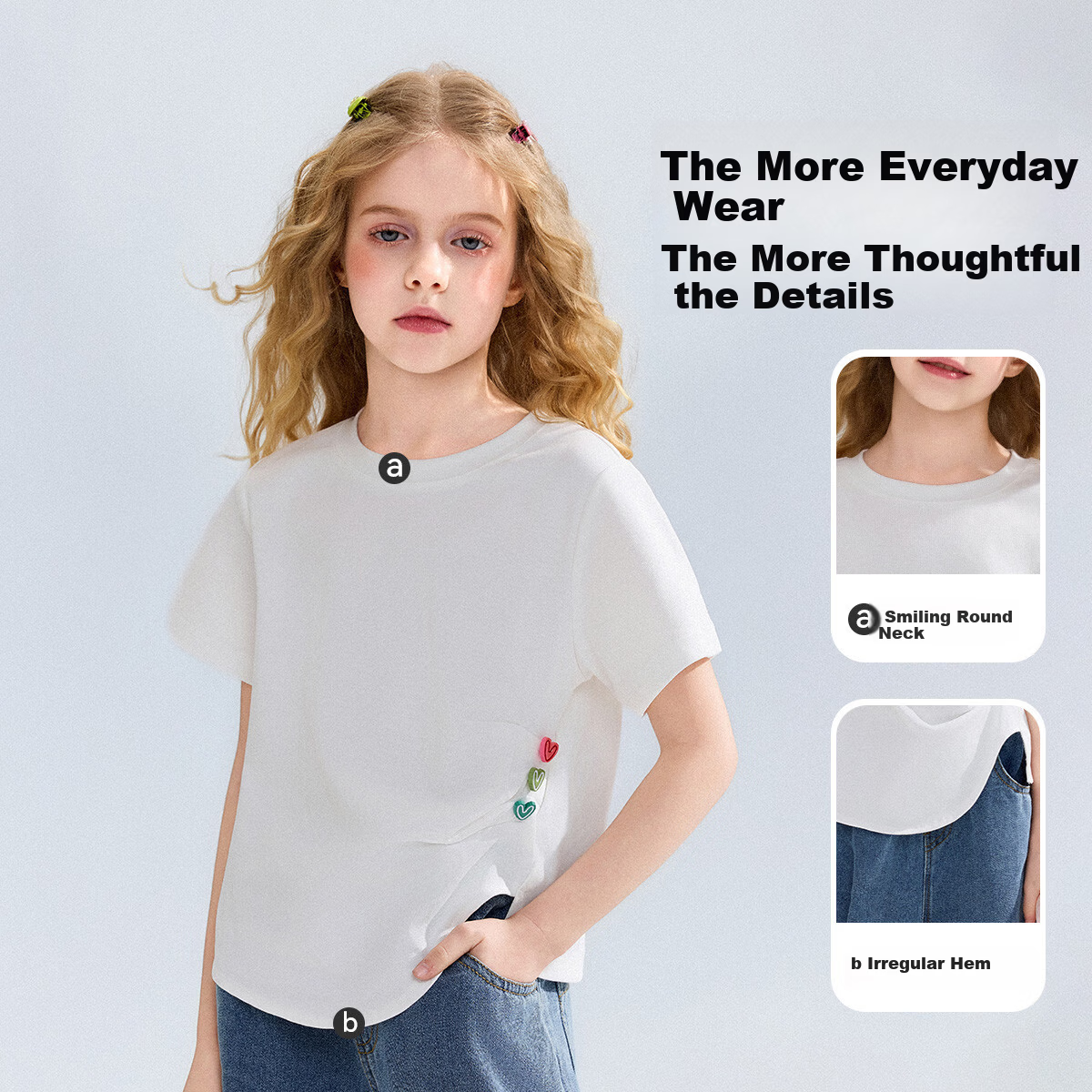 ASK JUNIOR Kids Short Sleeve T-Shirt 26 Summer Girls Side Ruffle Design Youth Half Sleeve Tee White 6