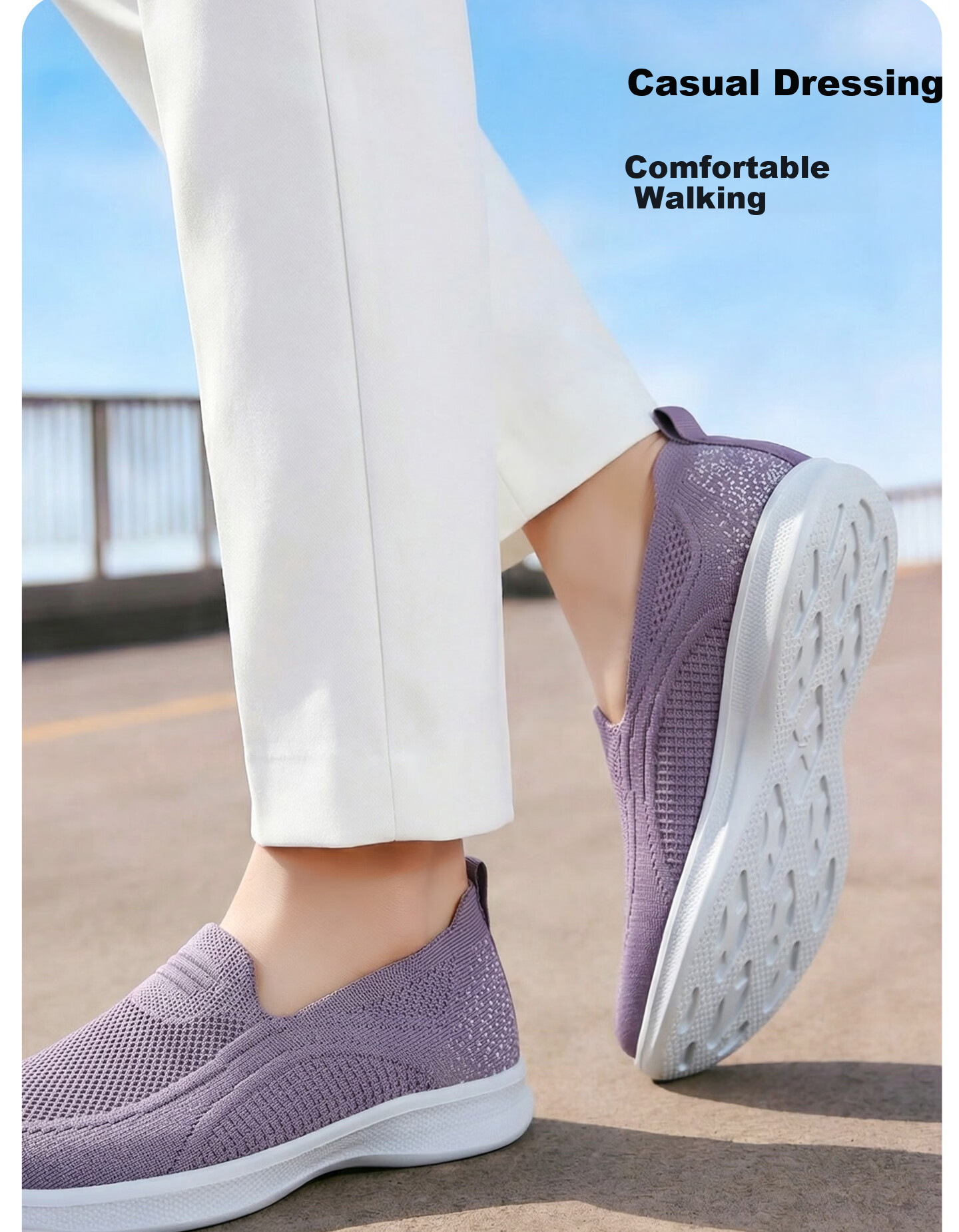 BUSHEYUAN Slip-On Casual Flyknit Middle-Aged and Elderly Sports Walking Shoes Old Beijing Cloth Shoes Women 610-8139 Taro Purple Size 37 18