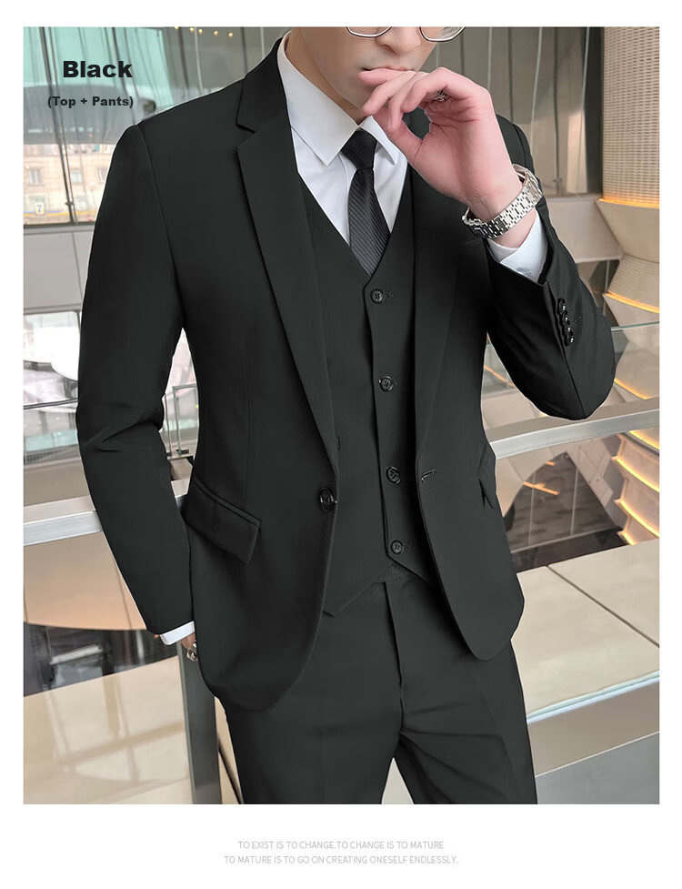ROMON Men's Autumn Winter Solid Color Suit Jacket Slim Fit Business Formal Wedding Suit 12
