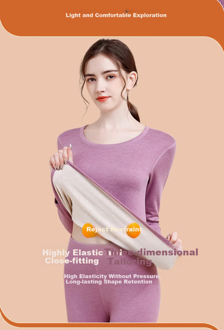 LangSha Women's Thermal Underwear 10A Antibacterial Mite-Resistant Double-Sided Fleece Autumn Top and Bottom Set with German Velvet Heating Fabric 8