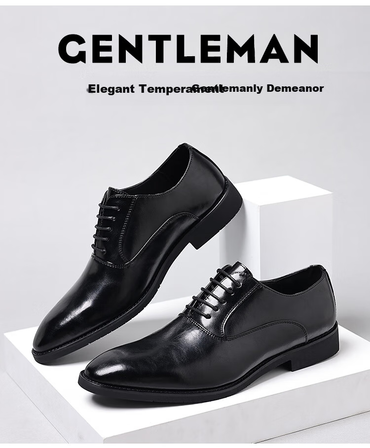 Poitulas Men's Black Pointed Toe Lace-Up Business Casual Derby Dress Shoes British Style Wedding Shoes 8022 Size 42 2