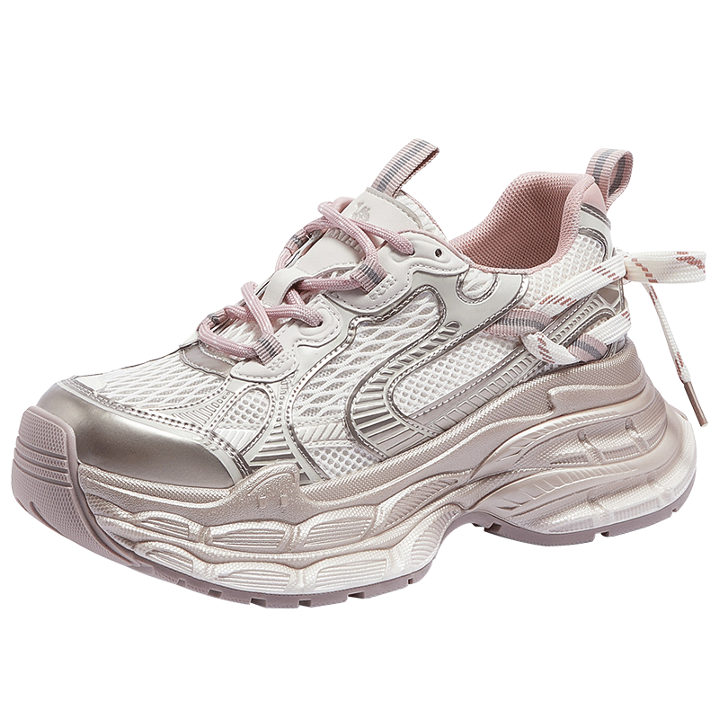 CAMEL Silver Moon 3rd Generation Dad Shoes Outdoor Height Increasing Casual Shoes L26S283125W Beige/Gold/Pink (Breathable Mesh) Size 38