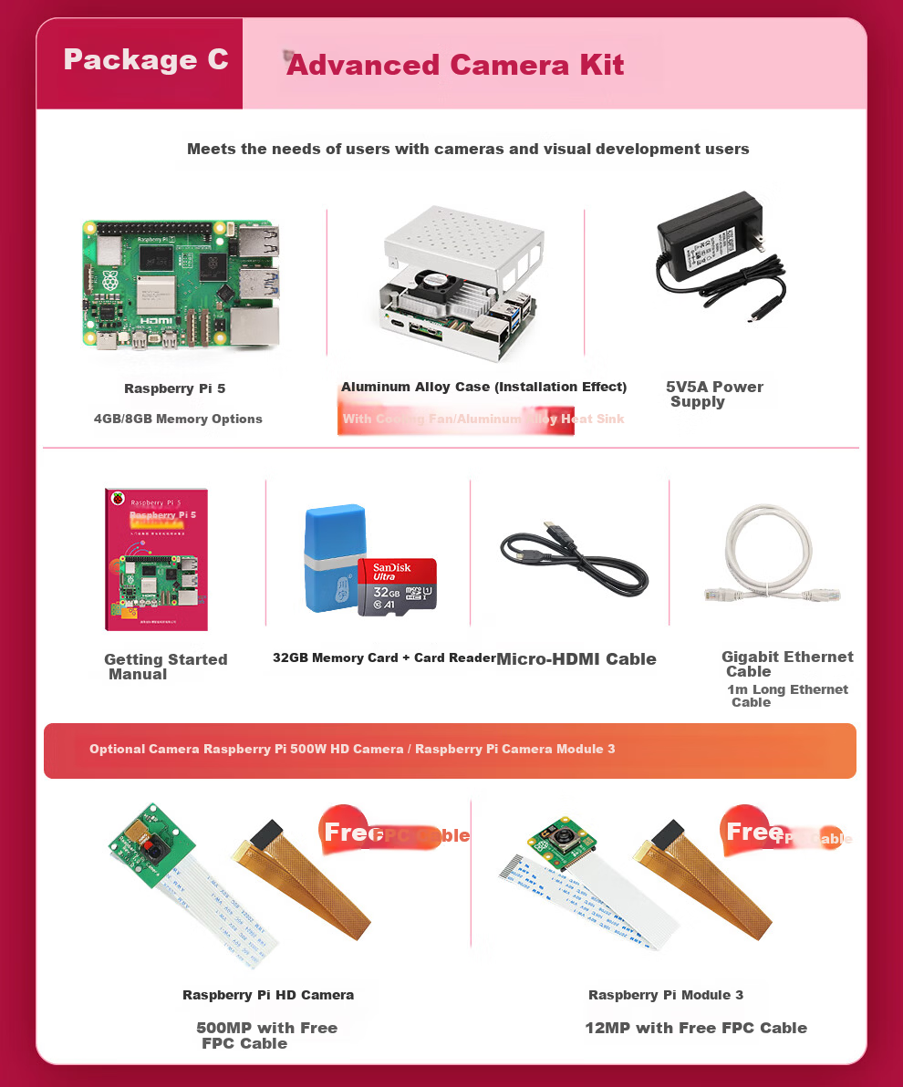 Chuanglebo Raspberry Pi 5 Model B 4GB Development Board Starter Kit PCIe SSD Support OpenCLaw 4