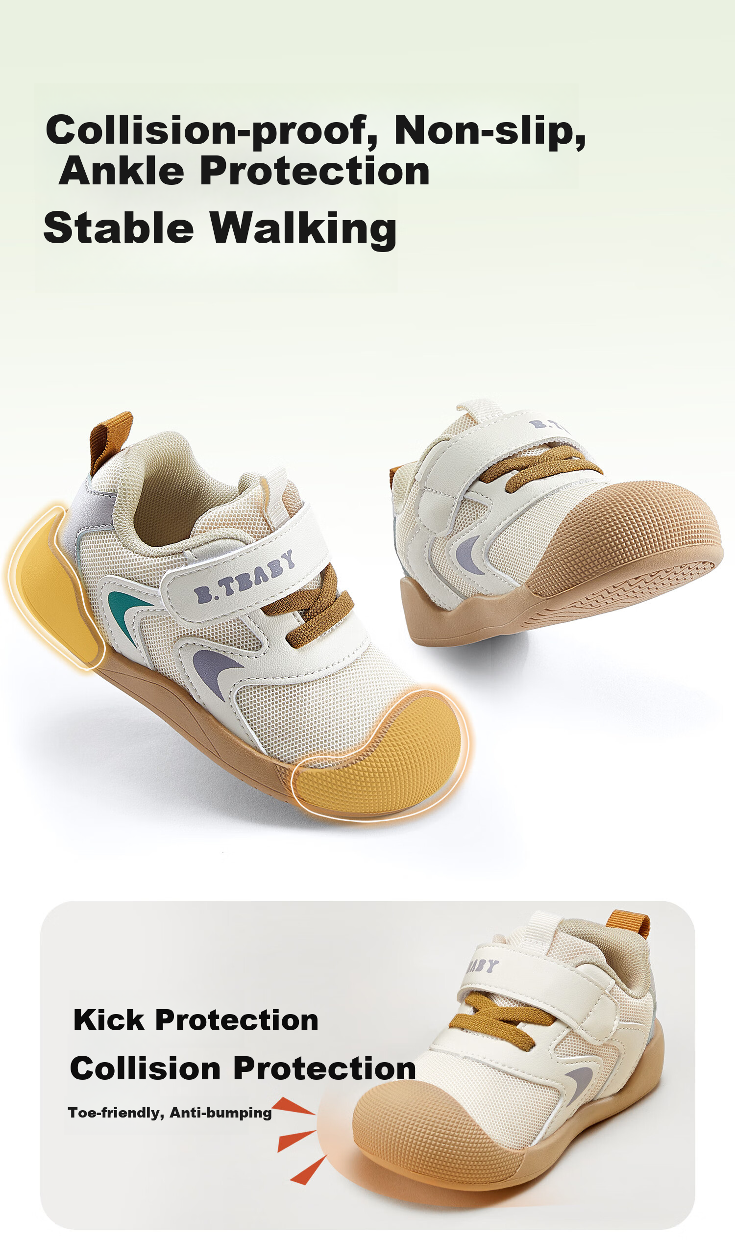 More Rabbit Children's Soft Sole Walking Shoes Four Seasons New Breathable Mesh Anti-Kick Baby Boys Girls Steady Walking Shoes 2