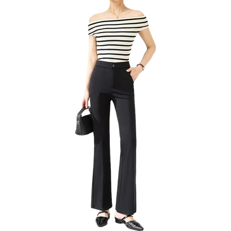 Jeanswest Women's Casual Flared Dress Pants Black L Spring Summer Office Formal Trousers