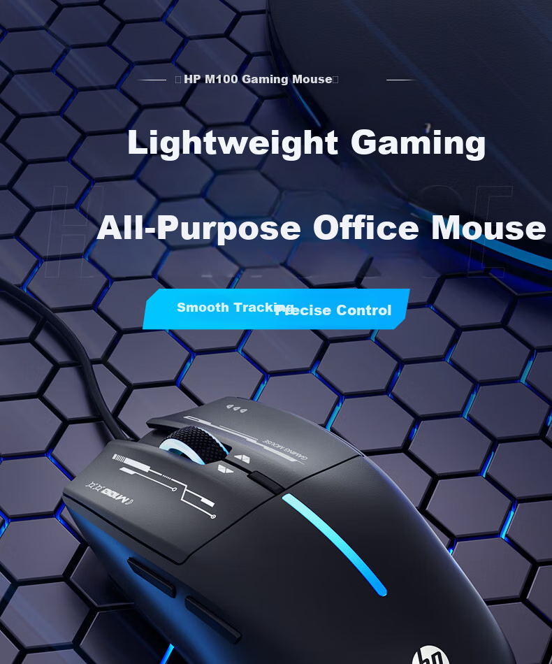 HP M100 Wired Gaming Mouse USB Four-Level DPI Adjustable Mouse for Home Office Gaming PUBG LOL RGB Silent Click Unisex Desktop Computer Mouse Milk Tea Color 1