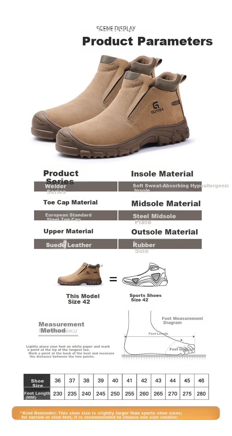 GUYISA Men's Breathable Welding Labor Protective Shoes Steel Toe Anti-Smash Anti-Puncture Anti-Scald Lightweight Safety Work Shoes 3005 Size 38 12