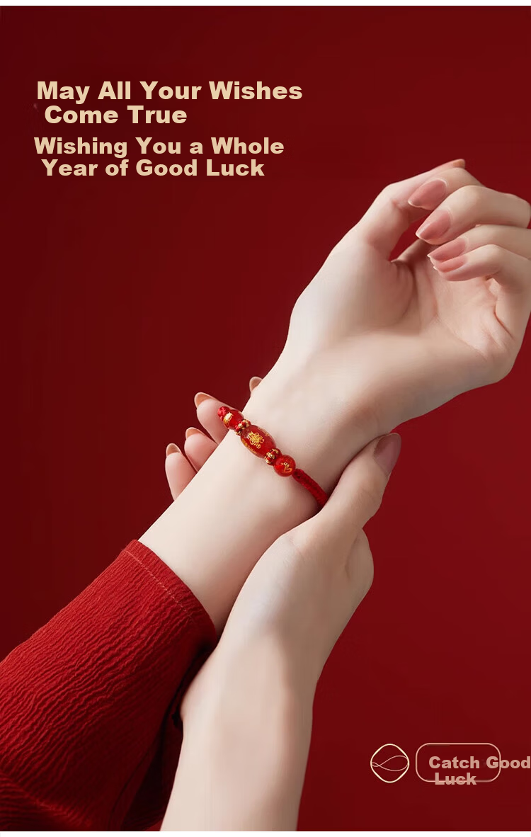 Hongliangyuan 2026 Year of the Horse Red Rope Bracelet Tai Sui Woven Bracelet Three Harmony Zodiac Beads Men's Agate Amulet 8