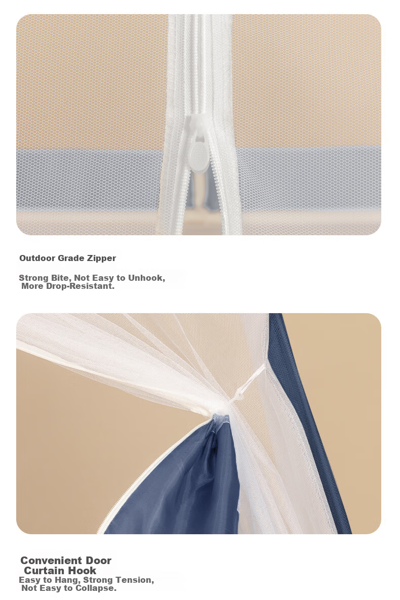 Gaorui No-Installation Mongolian Yurt Mosquito Net Anti-Fall Class A Home Bedroom 1.8×2m Sea Salt Blue [Thickened Steel Wire Frame] 22