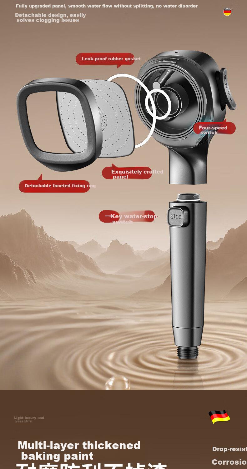 Del 28-Year Brand Powerful Pressurized Shower Head Multifunctional Handheld Bathroom Bath YK218 8