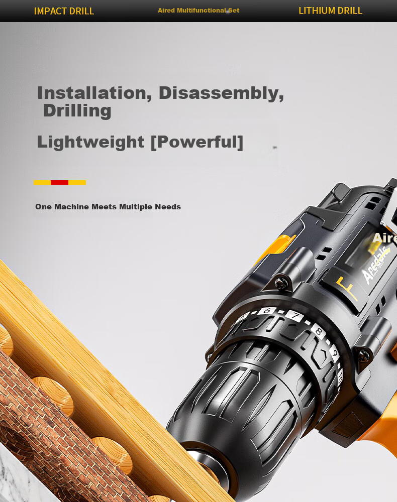 Aired Cordless Electric Drill Household Electric Screwdriver Rechargeable Double Speed Lithium Drill Tool Kit Set 13