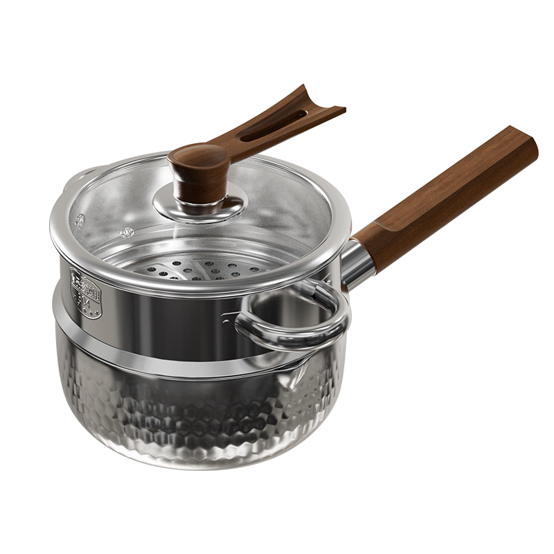 Shuangqi Pure Titanium Non-Coated Snow Pan Milk Pot Noodle Pot Baby Infant Food Steamer 18cm with Steaming Basket