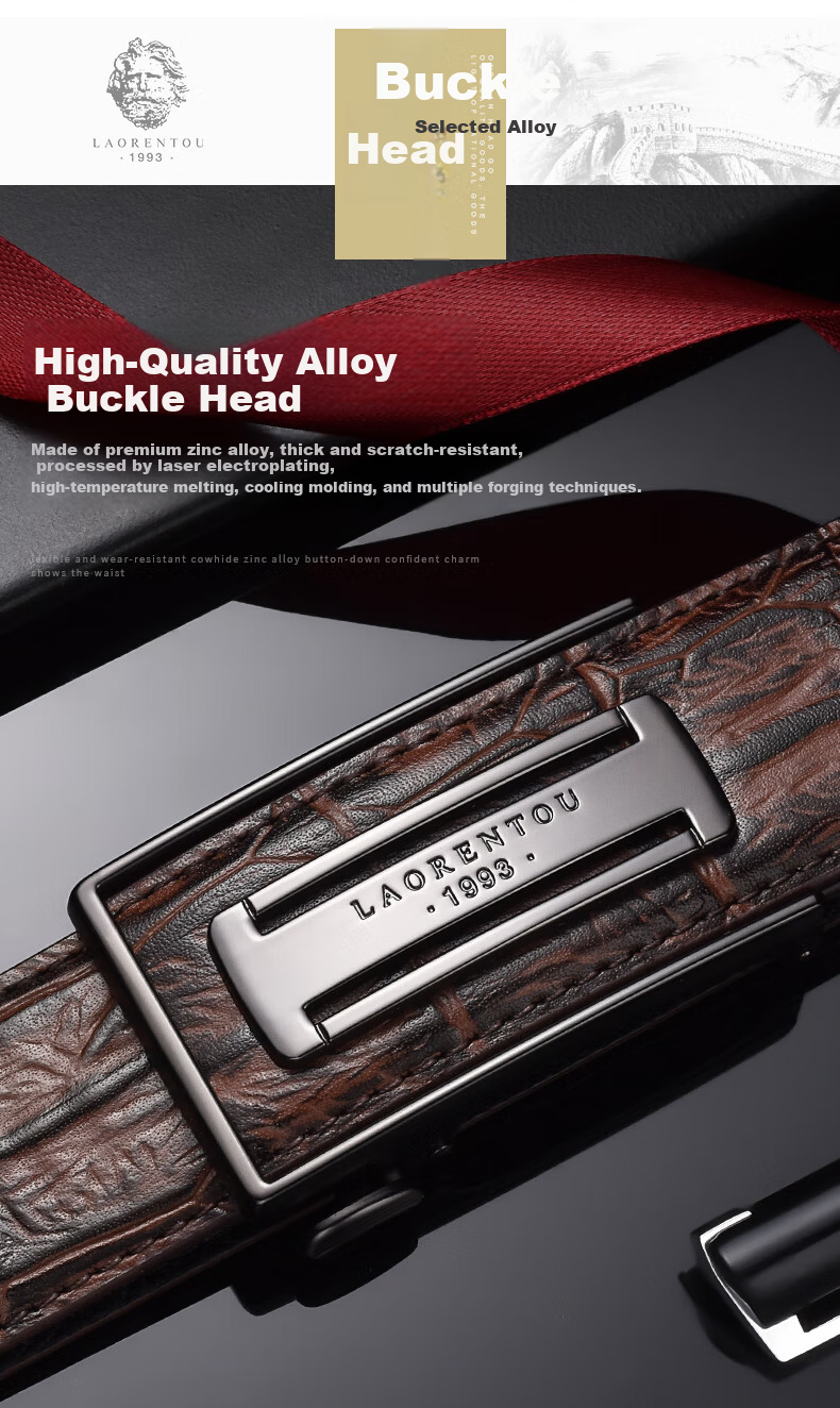 Old Man Head Men's Leather Belt Automatic Buckle Cowhide Waistband Casual Business Belt for Young and Middle-aged Men Birthday Gift for Men 5