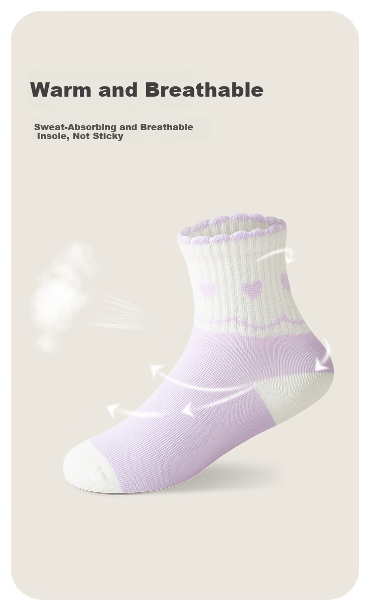 DEESHA 7A Antibacterial Girls' Socks, 5 Pairs, Seamless, Comfortable, Breathable, Anti-Pilling Cotton Socks for Kids, All-Season 7