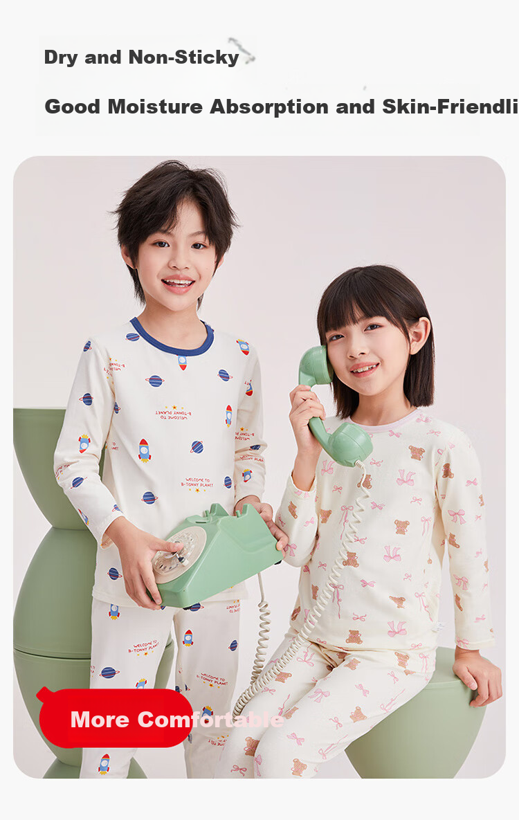 Hongdou Kids Thermal Underwear Set Class A Boys and Girls Autumn Long Johns Student Autumn Winter Base Layer with Bow Doll 150 10