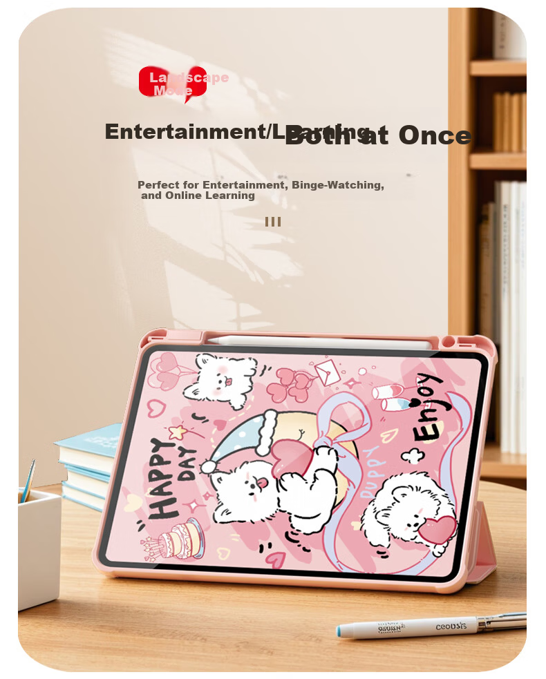 Aswa 9.7-inch iPad Case with Pencil Slot 360-Degree Rotatable Cartoon Painted Shockproof Anti-Bend Stand Compatible with 2017/iPad 5/6/Air 2/Air 1 2