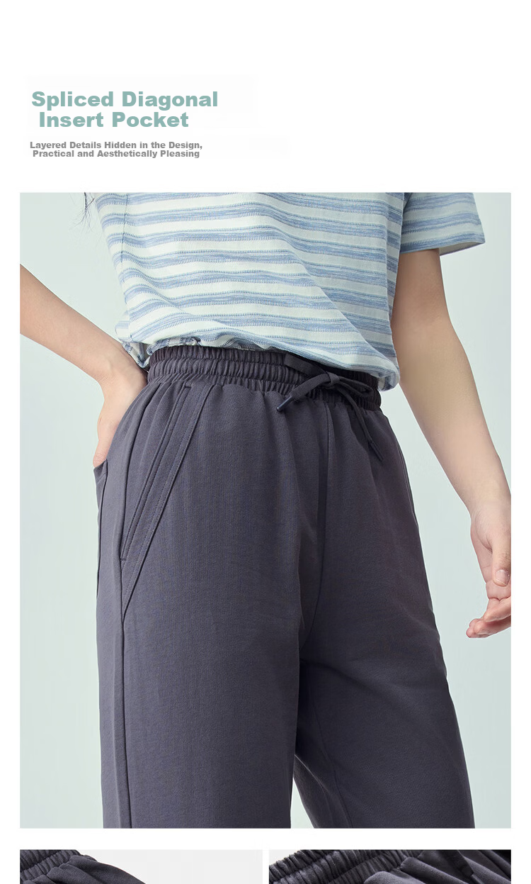 Giordano Women's 2026 Summer Pure Cotton Casual Pants with Patch Pockets Elastic Waist Knit Sweatpants 13416245 8