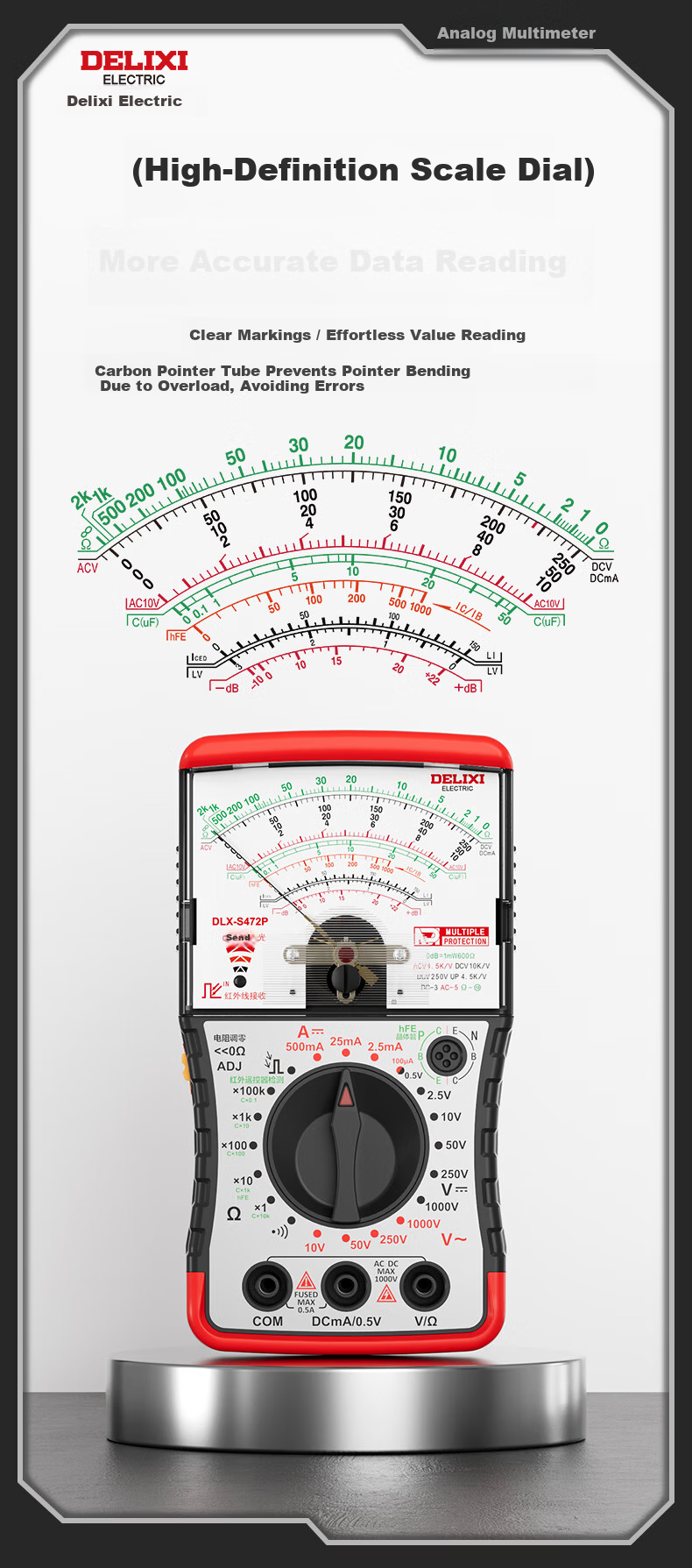DELIXI ELECTRIC Pointer Multimeter Smart Anti-Burn Voltage Current Meter Internal Magnetic Mechanical Universal Meter Home Electrician S471P 3