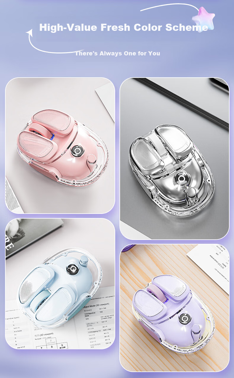 EWEADN Q9 Mini Potato Wireless Bluetooth Dual-Mode Transparent Gaming Mouse Rechargeable Lightweight RGB Lighting for PC Laptop Pink Foundation 3