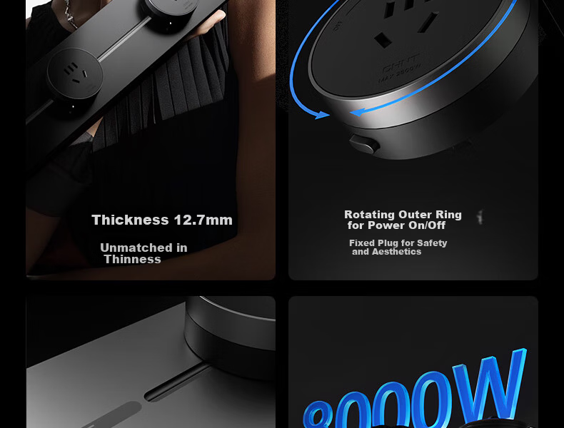 CHNT Track Socket Surface Mounted No-Drill Wall Rail Socket Ultra-Thin Phantom Adapter Xuanwu Gray 4