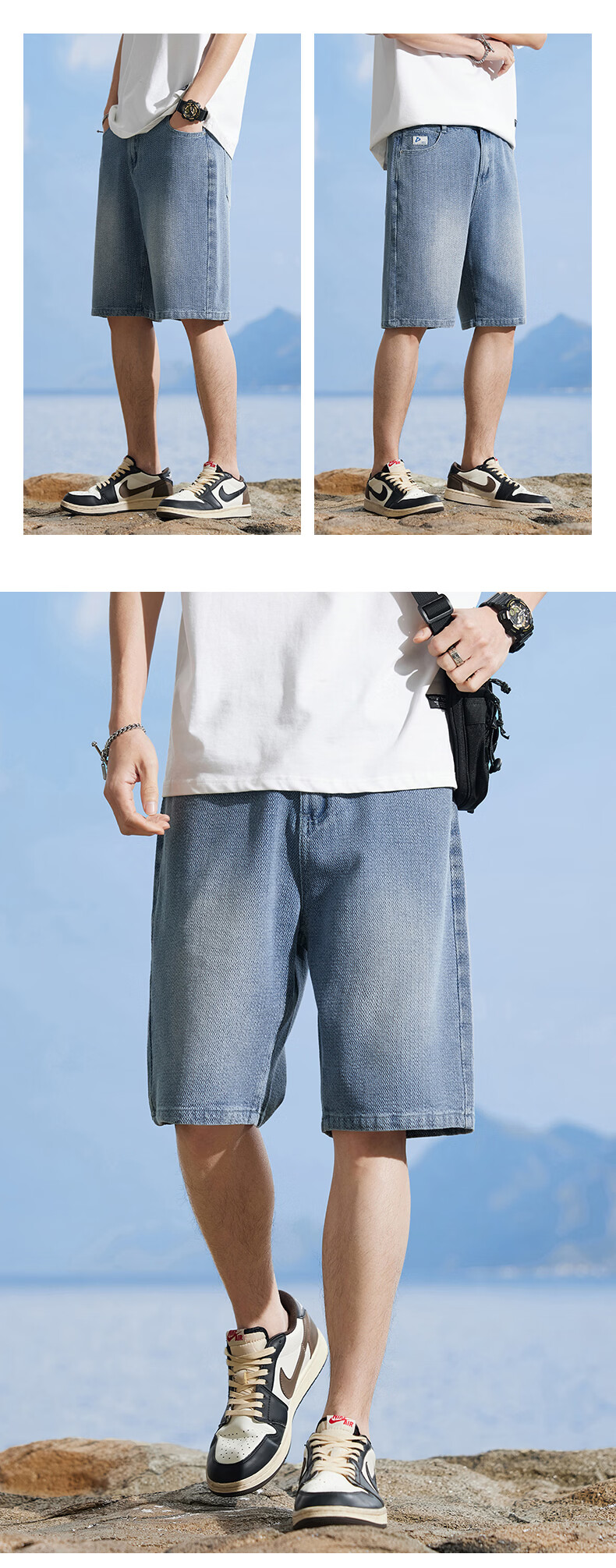 Jeanswest Men's Denim Shorts 2026 Summer Thin Starry Pattern Loose American Style Five-Point Mid-Length Shorts Light Blue 30 13