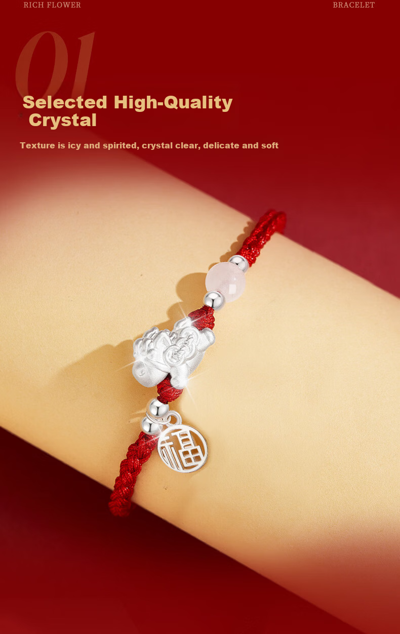 Lao Feng Xiang Year of the Horse Silver Agate Bracelet Women's Birthday Anniversary Gift for Girlfriend Wife 3