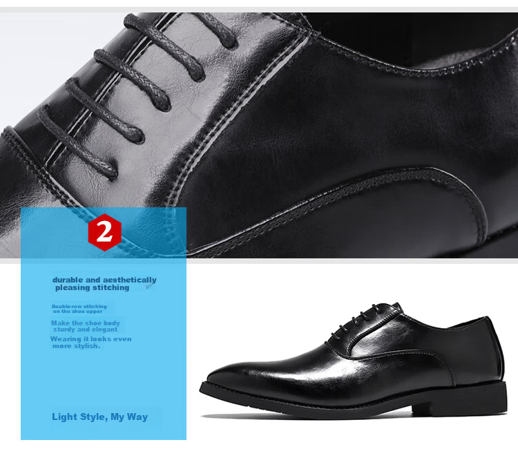 Poitulas Men's Black Pointed Toe Lace-Up Business Casual Derby Dress Shoes British Style Wedding Shoes 8022 Size 42 4