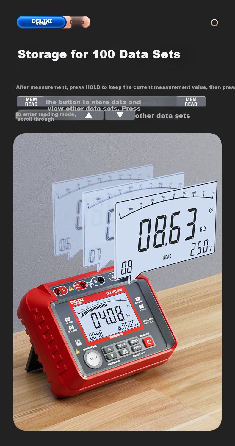 DELIXI ELECTRIC Insulation Resistance Tester Digital High-Precision Megohmmeter Ground Resistance Tester 2500V 7