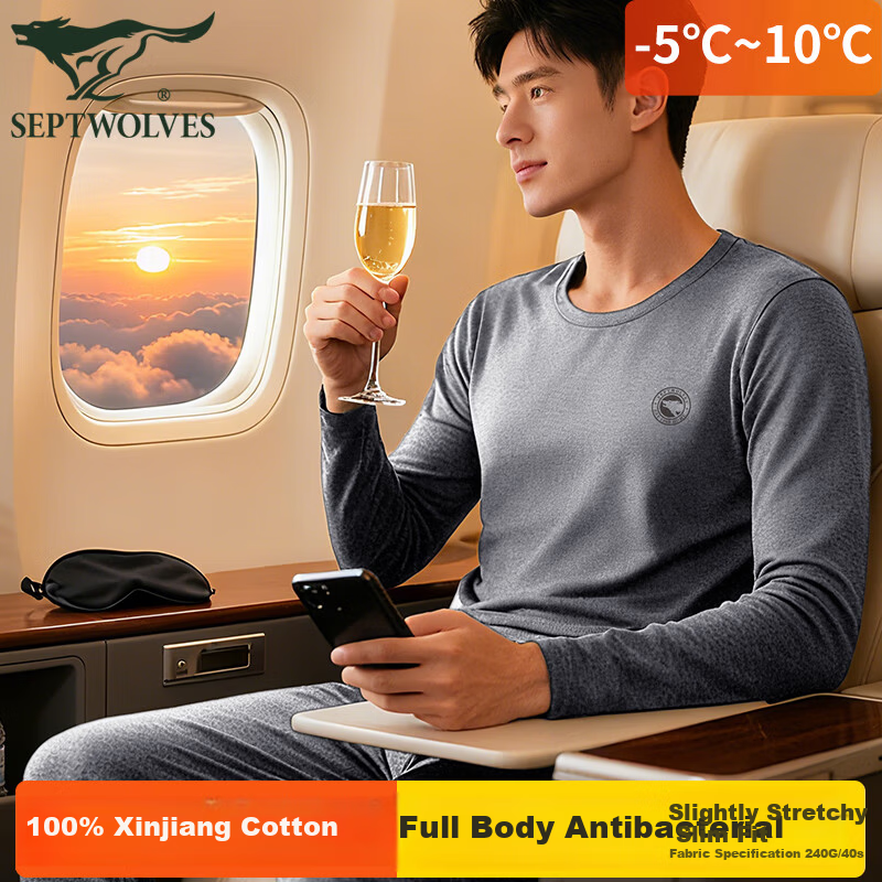 SEPTWOLVES Men's 100% Cotton Antibacterial Thermal Underwear Set, Cotton Long Johns and Shirt