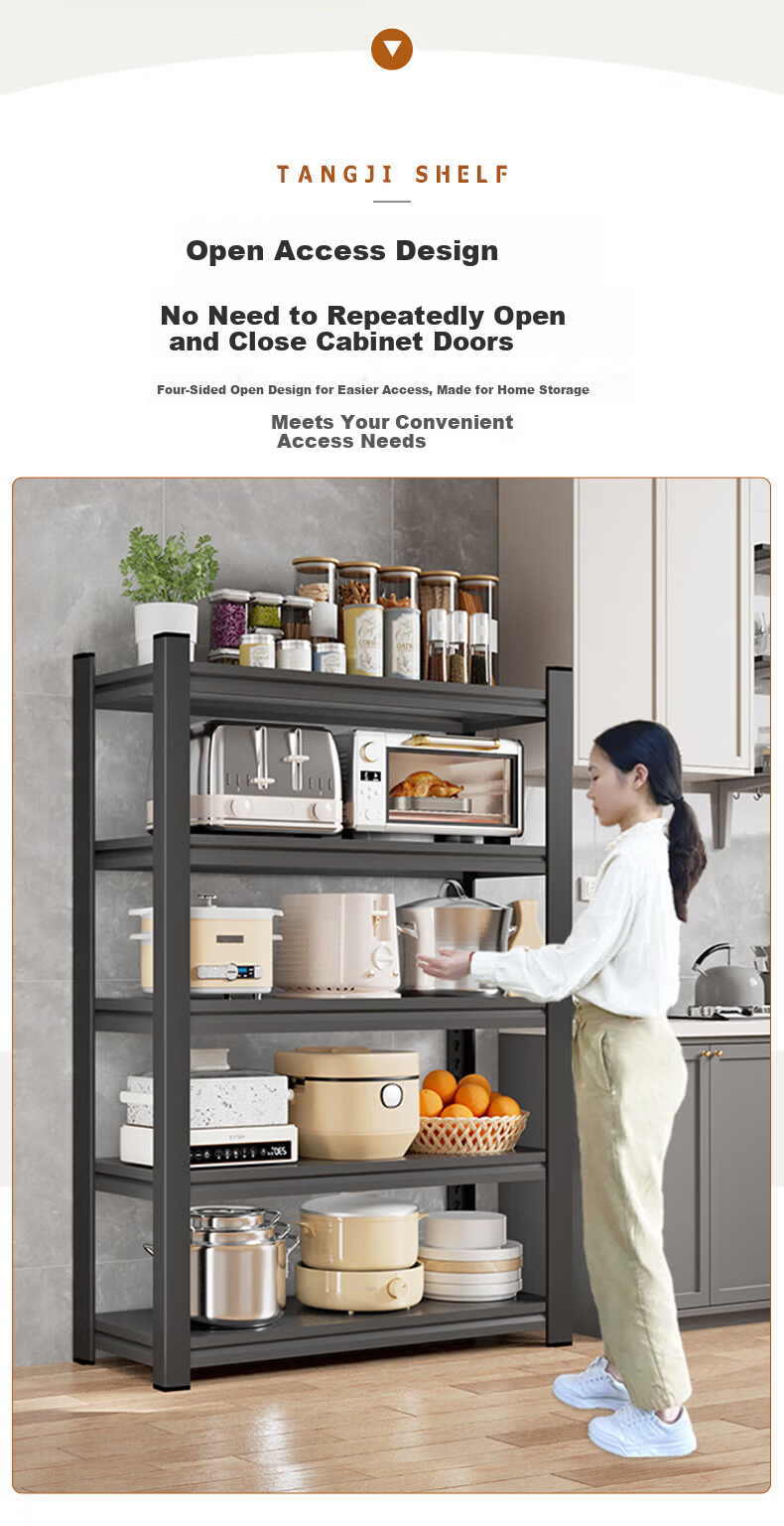 Tangji Kitchen Multifunctional Floor Storage Rack Multi-layer Shelf Microwave Oven Storage Rack Four Layers 80*40*118cm 3