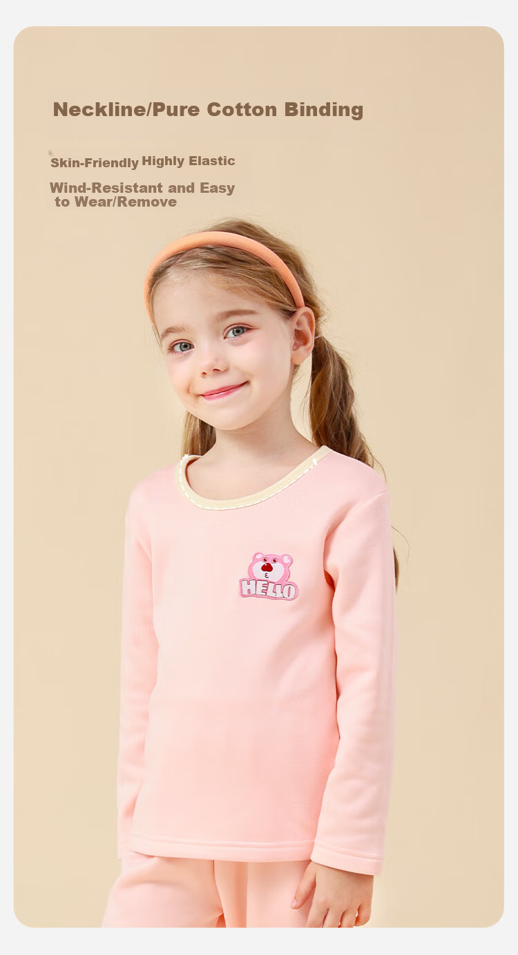 DEESHA Fleece-Lined Thickened Children's Thermal Underwear Set for Girls Autumn Base Layer Pajamas School Uniform Essential 4