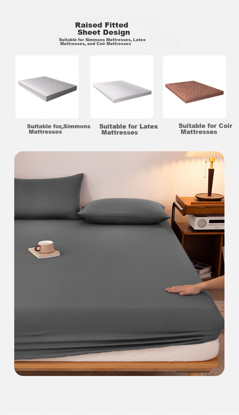 Aiwei Class A Washed Cotton Student Bed Fitted Sheet Single Non-Slip Dustproof for 1.2m Bed Dark Gray 11