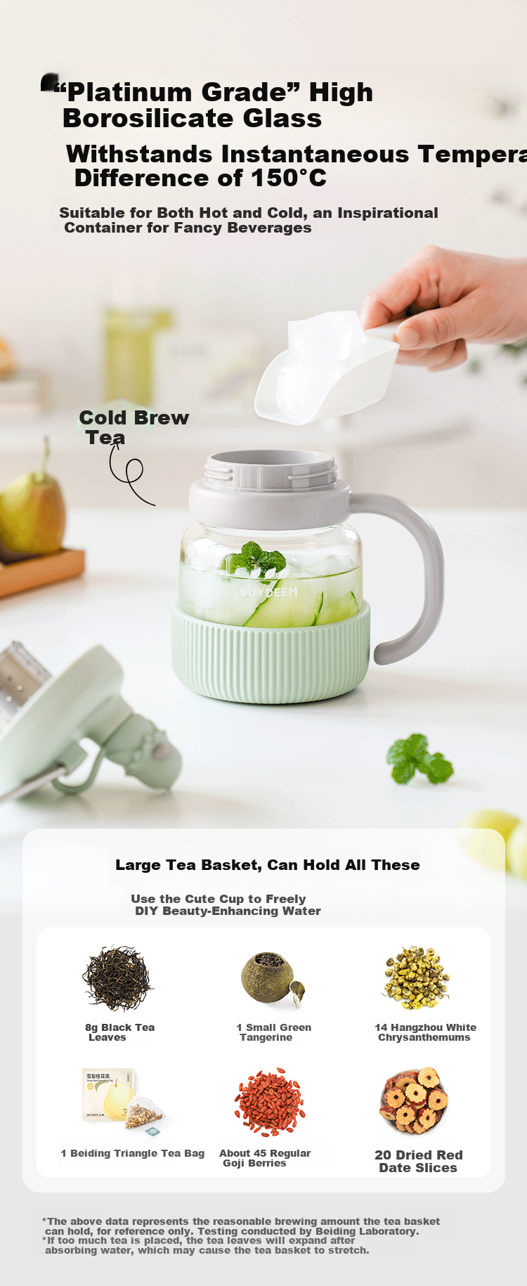 Buydeem Tea Separation Cup with Adjustable Tea Basket High Temperature Resistant Glass Portable Fun Pet Straw Cup Gift Tea Brewing Cup 5
