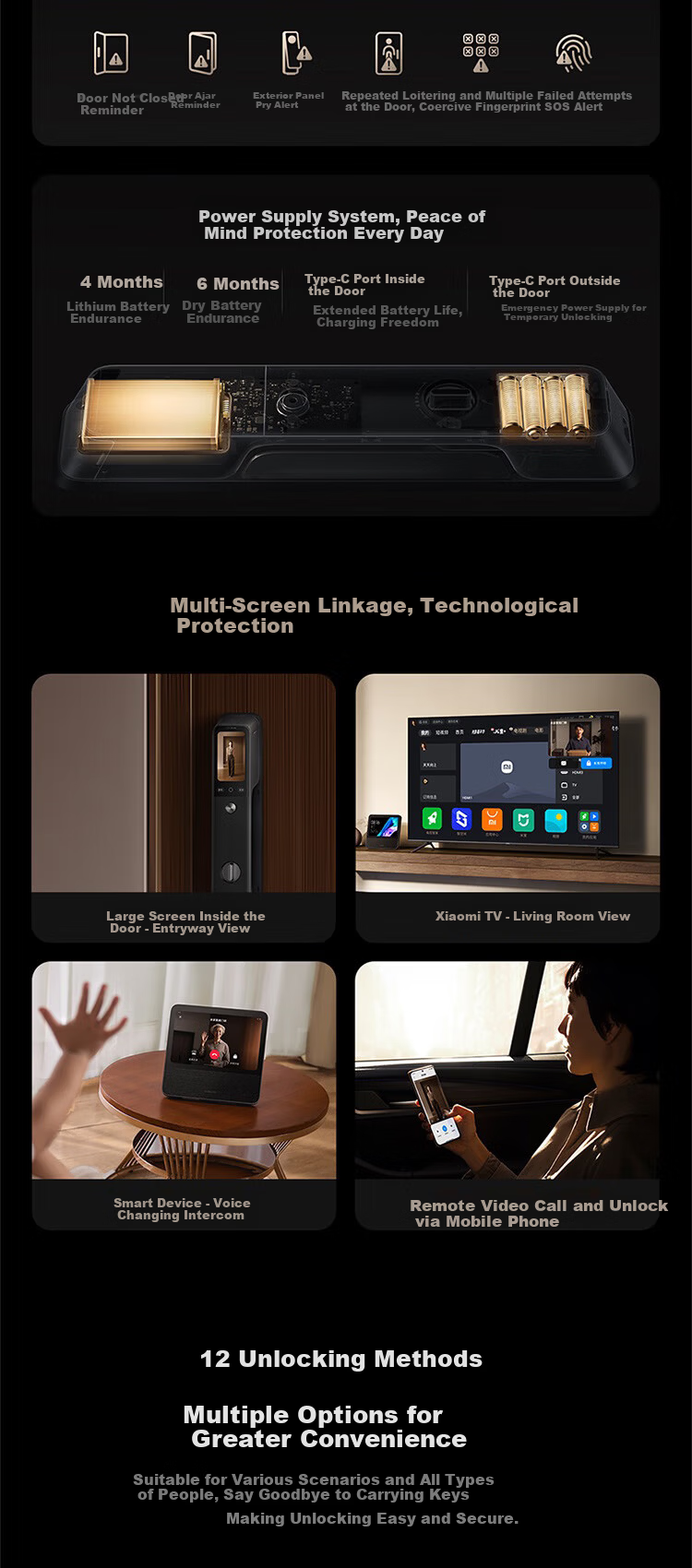 Xiaomi Smart Door Lock 4 Pro Palm Vein Face Recognition Cat Eye Large Screen Smart Electronic Password Anti-theft Lock 5