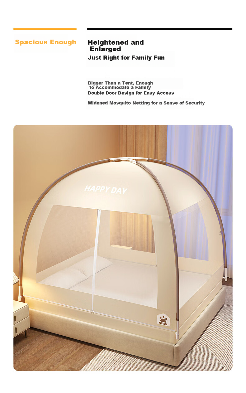 XIHAN Class A Household Mongolian Yurt Mosquito Net Double Door 1.8×2m Bed [Full Bottom Fitted Sheet, No Installation Steel Wire Frame] 11