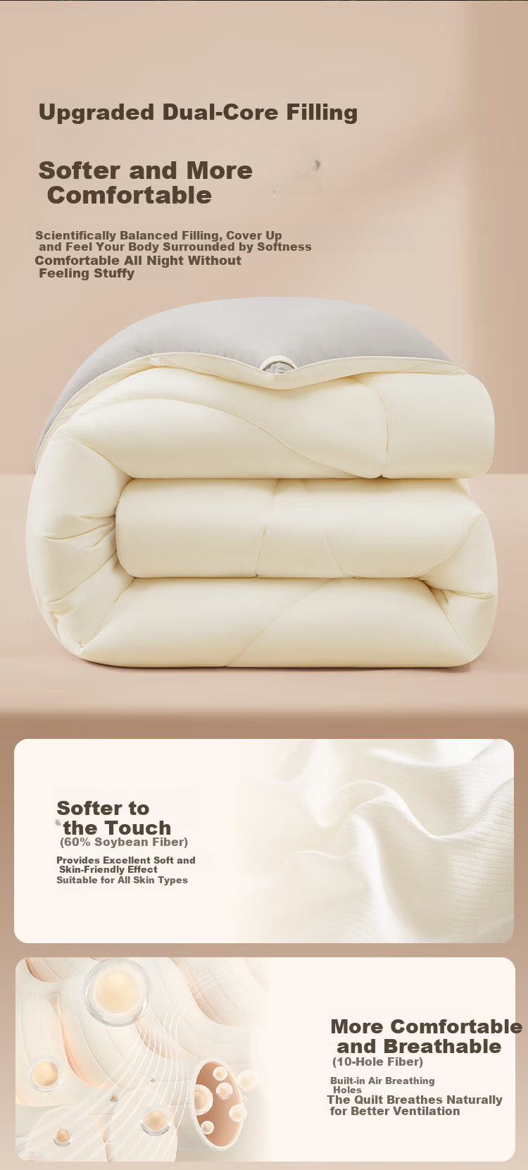 JD Jingzao 60% Soybean Fiber Quilt Core A-Class Antibacterial Breathable Thickened Warm Single Winter Quilt 4.8 Jin 1.5x2m 4