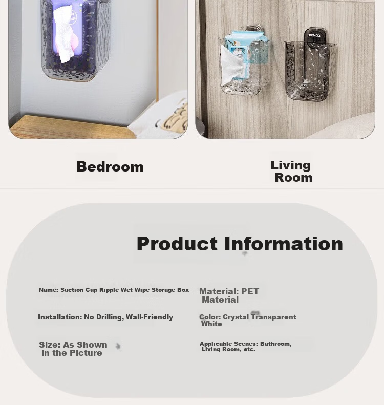 Jialifang Suction Cup Wet Wipes Storage Box Wall-Mounted Kitchen Wet Tissue Holder Wet Toilet Paper Facial Tissue Dispenser Transparent Color 14