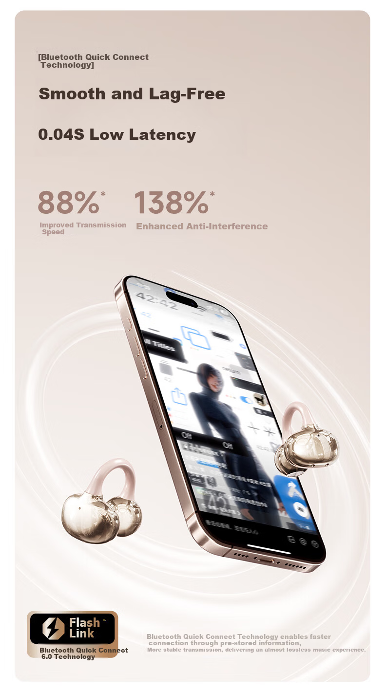 Touris [Over 1 Million Sold Online] AI Bluetooth Ear Clip Earphones Berlin Sound-Level Bone Conduction Wireless Open-Style Running Sports Noise-Cancelling Ear-Hook Red 10